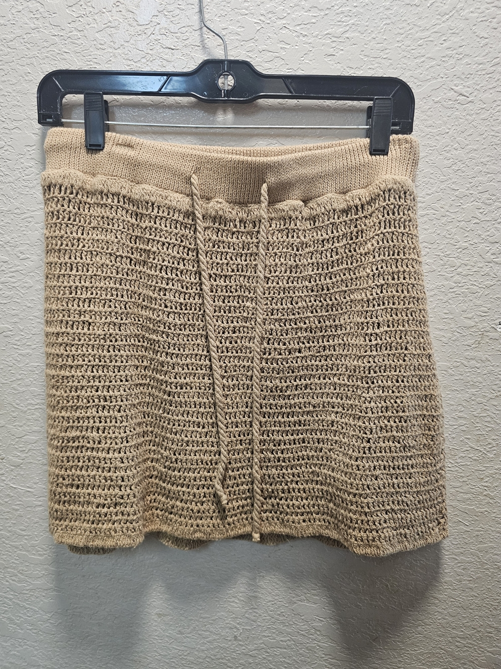 Rip Curl Crochet Drawstring Mini Skirt in Beige